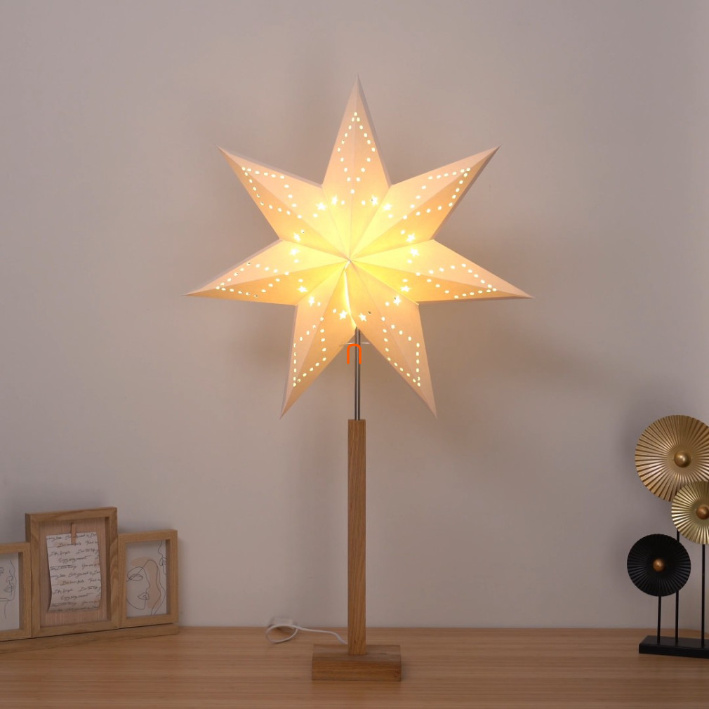 Csillag alakú asztali lámpa fa talapzattal, 100 cm - Karo Eglo 232-07, 1xE14 foglalattal