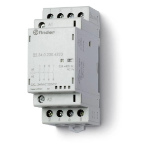  Finder 22.34.0.230.4320 installációs mágneskapcsoló, kontaktor, 25A (AC-7a), 4NO, 230V AC/DC, mechanikus állapotjelzés + LED