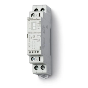   Finder 22.32.0.230.4340 installációs mágneskapcsoló, kontaktor, 25A (AC-7a), 2NO, 230V AC/DC, On-Auto-Off kapcsoló + mechanikus állapotjelzés + LED