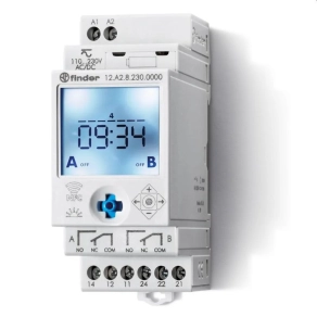  Finder 12.A2.0.024.0000 asztronómiai kapcsolóóra, 2 váltóérintkező, 16A, (12...24)V AC/DC