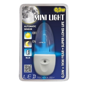  Éjszakai irányfény alkonykapcsolóval kék, fehér - Mini Light Prezent 1611