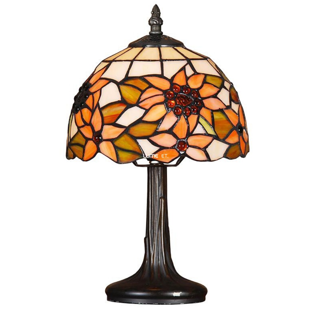 Tiffany asztali lámpa, virág mintás, 38 cm - Prezent 88, 1xE14 foglalattal
