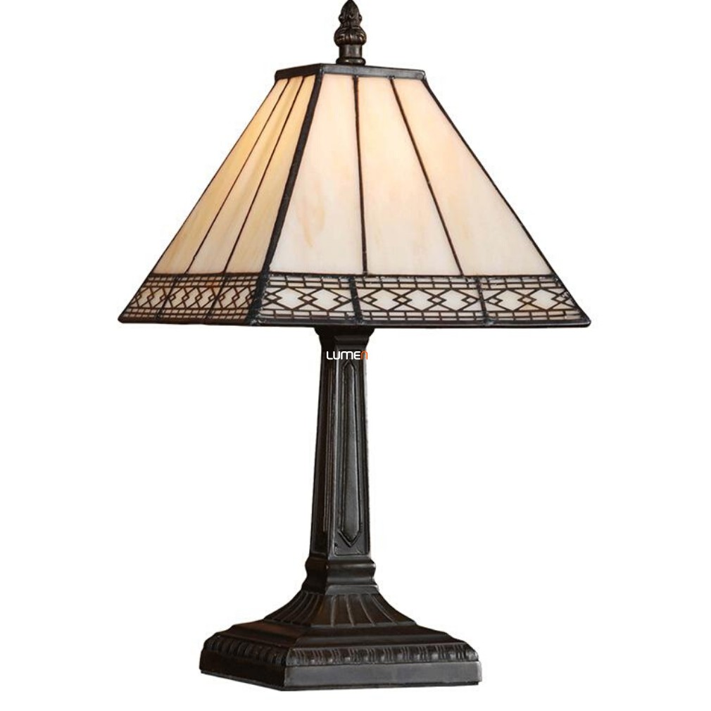 Tiffany asztali lámpa, szögletes, 34 cm - Prezent 92, 1xE14 foglalattal