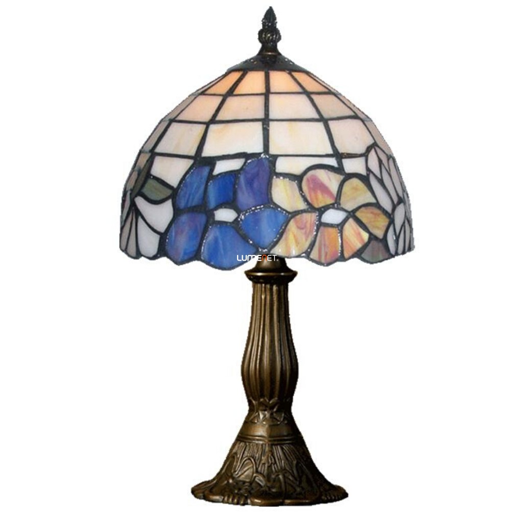 Tiffany asztali lámpa virág motívummal, 35 cm - Prezent 107, 1xE14 foglalattal