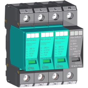   Villámáram-levezető és túlfeszültség-védelmi készülék PO I eco 3+1 280V 7kA T1+T2 (B+C) KIWA 81.206