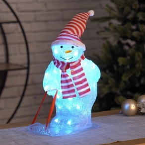   LED karácsonyi hóember sállal és sapkával, 46 cm, kültéri és beltéri, hideg fehér
