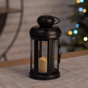   LED fekete, kerek lámpás, 18,5 cm, 1x CR2032, beltéri, vintage, időzítő