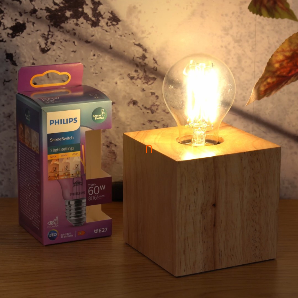 Philips kapcsolóval szabályozható, melegfehér E27 LED, 60 W izzó helyett