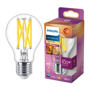   Philips E27 LED víztiszta 10,5W 1521lm extra melegfehér - 100W izzó helyett (Calssic WarmGlow)