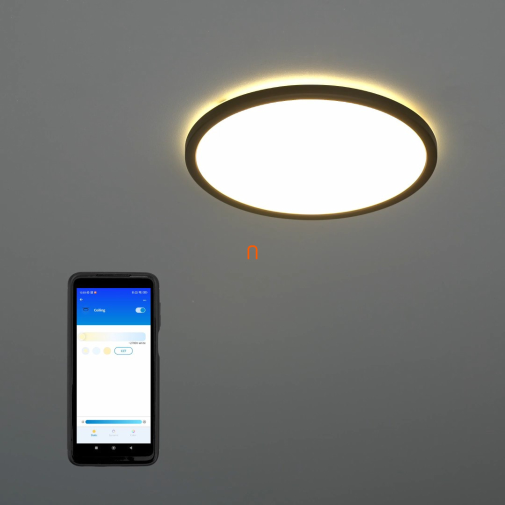 WiZ SuperSlim Wi-Fi/BT 16W 1500lm 2700-6500K szabályozható mennyezeti LED lámpa 29cm, fekete
