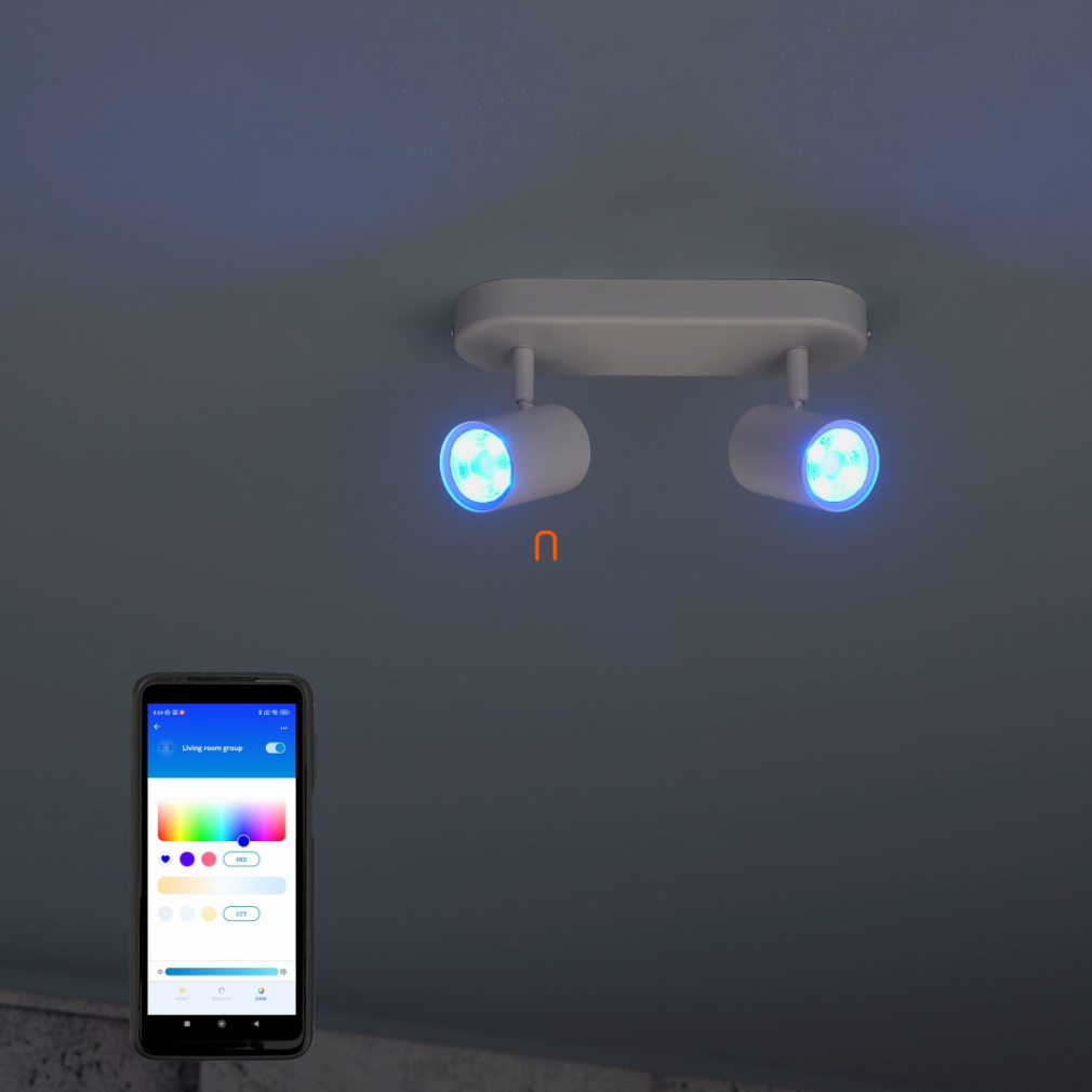 WiZ Imageo Wi-Fi/BT 2x5W 690lm 2200-6500K+RGB szabályozható LED spot lámpa, fehér