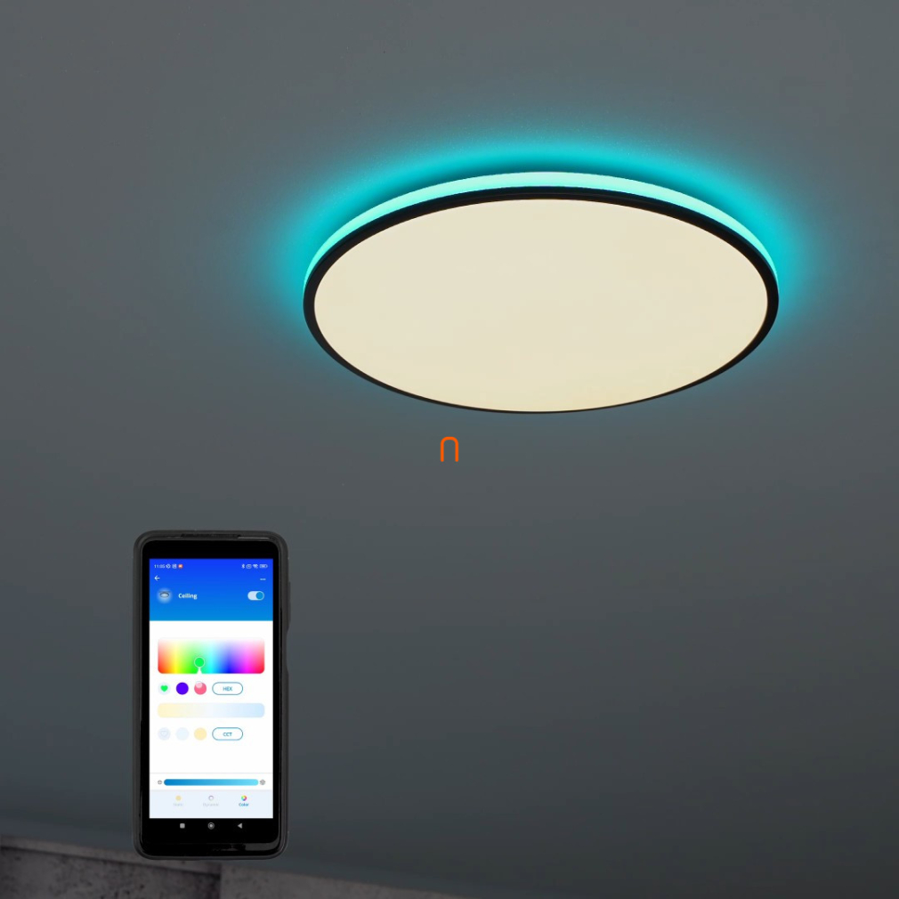 WiZ Rune 21W 2100lm 2700-6500K RGBW mennyezeti LED lámpa, fekete