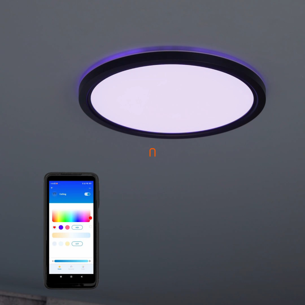 WiZ okos mennyezeti LED lámpa, 2200-6500 K, 22 W, fekete (SuperSlim RGBW)