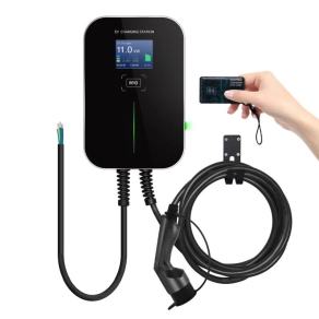   Fali elektromos autótöltő Besen WALLBOX RFID 1xT2 csatlakozó kábellel, 11 kW, 3 fázisú IP66, fekete