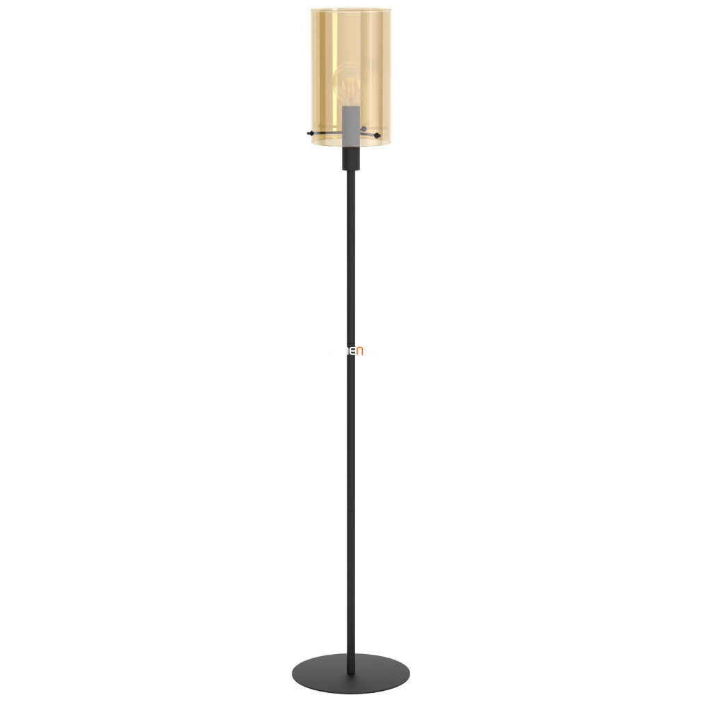Állólámpa talpkapcsolóval, 155 cm, fekete-borostyán színű - Polverara Eglo 39542, üveg, 1xE27 foglalattal