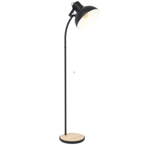   Állólámpa talpkapcsolóval, 160 cm, fekete-fa színű - Lubenham Eglo 43166, 1xE27 foglalattal