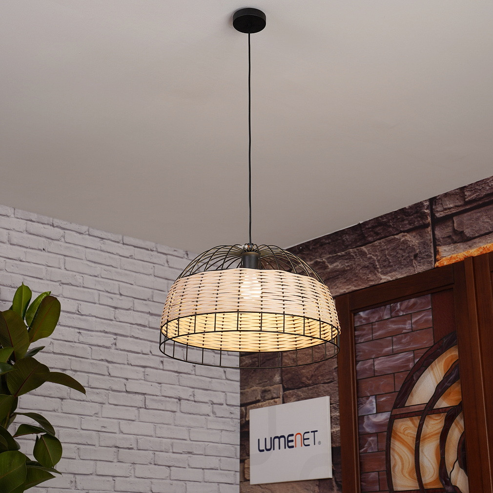 Függesztett lámpa, 50 cm, fekete-fa színű - Anwick Eglo 43312