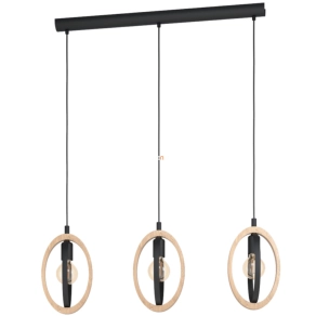   Függesztett lámpa három foglalattal, 110 cm, fekete-fa színű - Basildon Eglo 43462