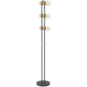   Állólámpa talpkapcsolóval, 141 cm, fekete-fa színű - Chieveley Eglo 43544, 3xE27 foglalattal