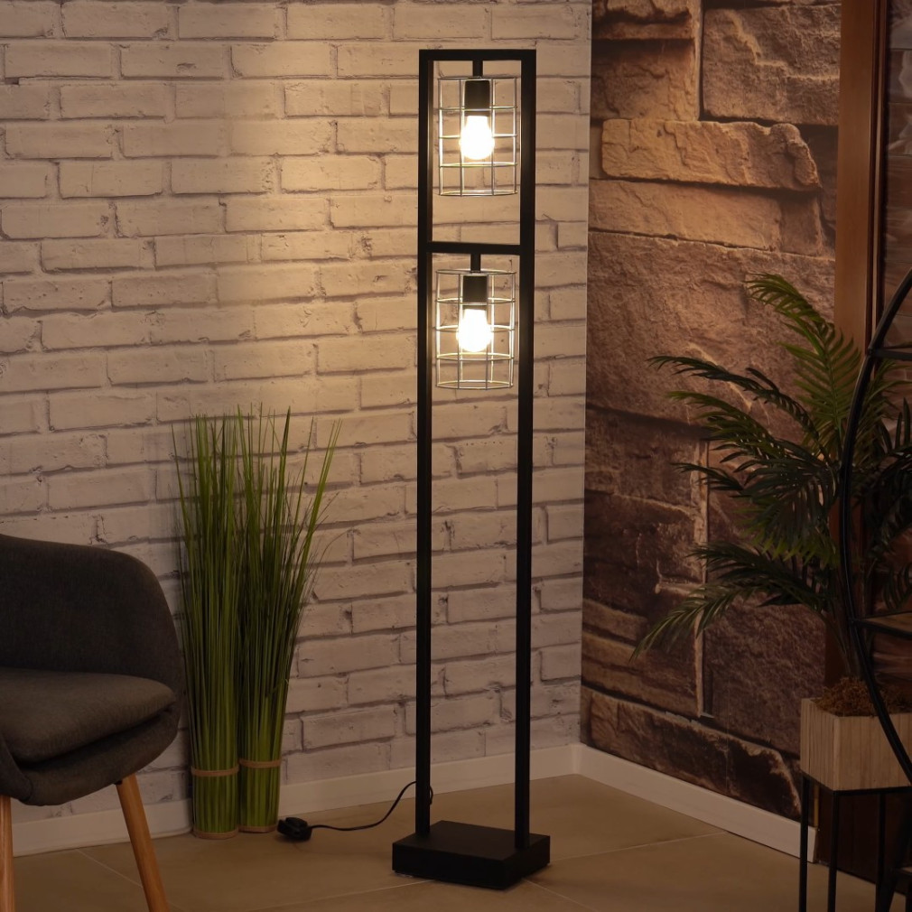 Állólámpa talpkapcsolóval, 146 cm, fekete - Jubily Eglo 43666, 2xE27 foglalattal