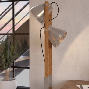   Állólámpa állítható fejekkel, 135 cm - Cawton Eglo 43954, fa, 2xE27 foglalattal