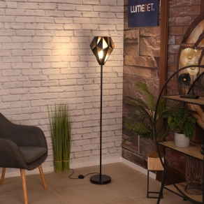   Állólámpa talpkapcsolóval, 153 cm, fekete-vörösréz - Carlton Eglo 49994, 1xE27 foglalattal