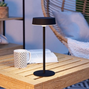   Kültéri napelemes asztali LED lámpa, szabályozható, fekete, 31 cm, érintőkapcsolós, USB aljzattal - Simeri Eglo 75876, 250 lm, 3000-6000 K, állítható színhőmérséklet és fényerősség, 3 W, 5 V, IP44