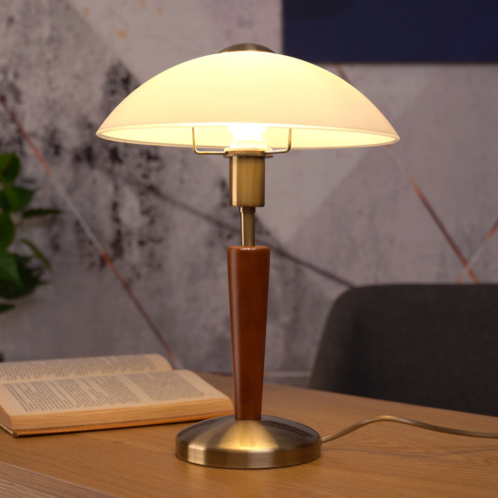 Asztali lámpa diófa színben, 35 cm - Solo 1 Eglo 87256 - érintőkapcsolós, fényerőszabályzós kapcsoló, 1xE14 foglalattal