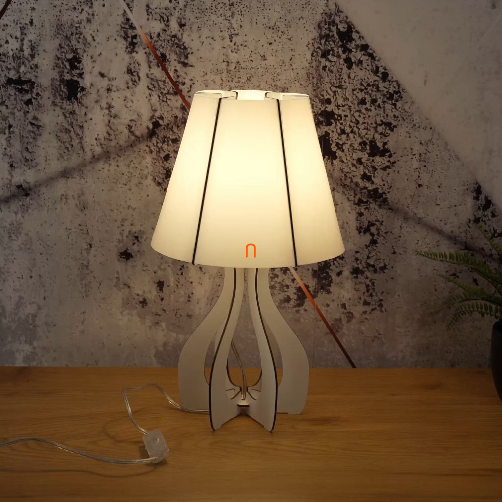 Kontúrozott fa asztali lámpa fehér színben, 45 cm - Cossano Eglo 94947, 1xE27 foglalattal