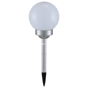   Kültéri földbe szúrható LED napelemes lámpa üveg gömbbel, 15 cm, ezüst-fehér - Solar Globo 3375