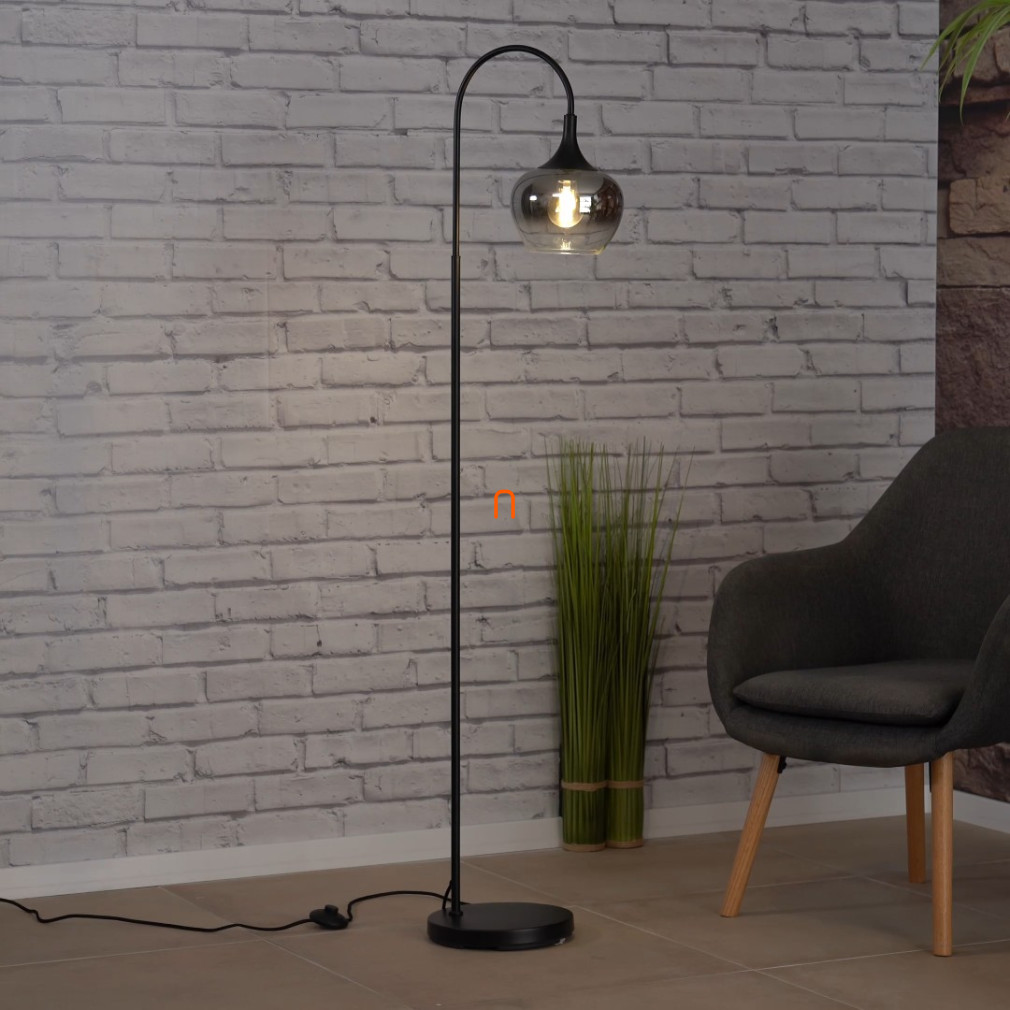 Állólámpa füstszínú üvegbúrával, 150 cm - Maxy Globo 15548S, 1xE27 foglalattal