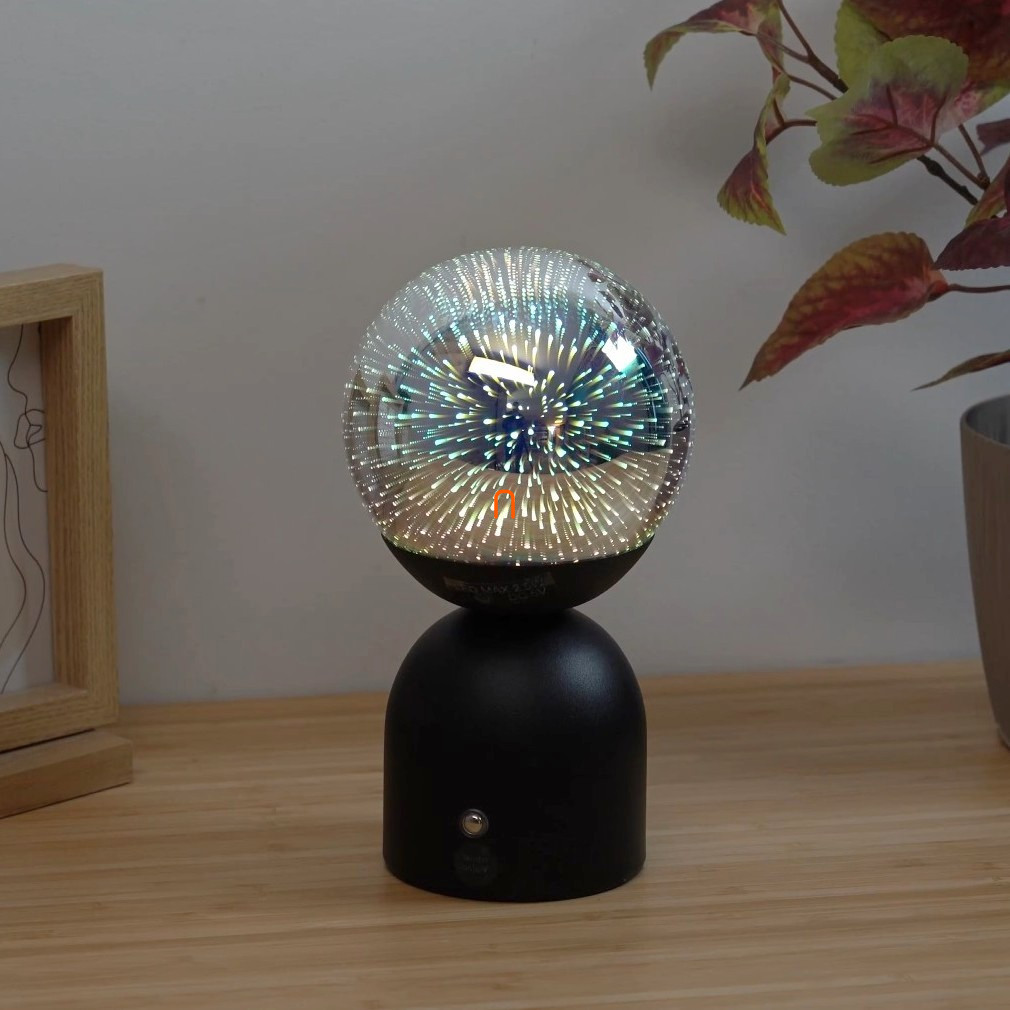 Szabályozható asztali LED lámpa 3D effekttel 21 cm - Julsy Globo 21006SS, akkumulátoros, tölthető, hordozható, dimmelhető, 0.5 méretes kábellel, 2700-6500-4000 K, 22 lm, 2,5 W, 5 V