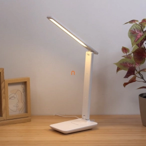  Szabályozható asztali LED lámpa- bőr hatású, fehér 50 cm - Brighton Globo 58439W, dimmelhető, USB kábellel, 1.2 méretes kábellel, 2700-6500-4000 K, 570 lm, 7,5 W, 230 V