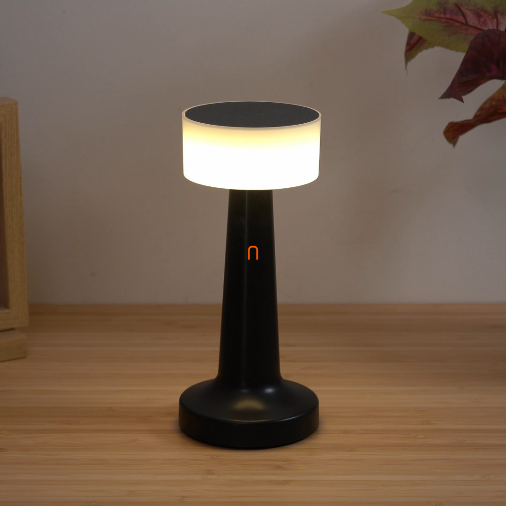 Szabályozható asztali LED lámpa fekete színben 21 cm - Angelika Globo 58447S, akkumulátoros, tölthető, hordozható, dimmelhető, 1.5 méretes kábellel, 2700-6500-4000 K, 55 lm, 1 W, 230 V