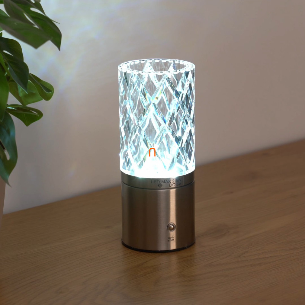 Szabályozható asztali LED lámpa nikkel színben, tölthető, 19 cm - Lunki Globo 21010N, akkumulátoros, hordozható, dimmelhető, 0.5 méretes kábellel, 2700-6500-4000 K, 185 lm, 2,5 W, 5 V