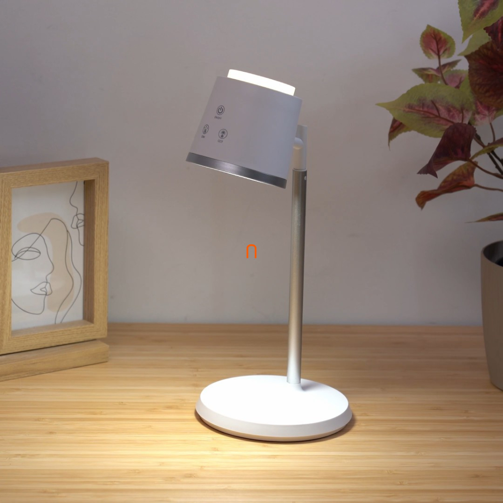 Szabályozható asztali LED spot lámpa fehér színben 44 cm - Meeya Globo 58454W, memória, éjjeli fény, akkumulátoros, dimmelhető, tölthető, hordozható, állítható magasság, 1 méretes kábellel, 3000-4000-6500 K, 300 lm, 9 W, 230 V
