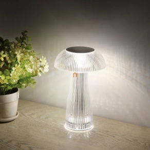   Szabályozható asztali LED lámpa, üveg hatású, tölthető 25 cm - Gixi Globo 28072, érintőkapcsolós, fokozatmentes dimmelés, barázdált felület, akkumulátoros, 0.8 méretes kábellel, 2700-6500-4000 K, 52 lm, 1,5 W, 5 V