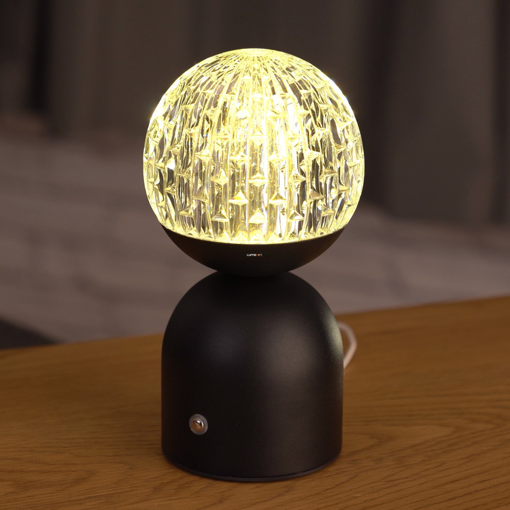 Tölthető asztali LED kristálygömb, 20 cm - Julsy Globo 21007S, memória, USB, akkumulátoros, hordozható, 2700-6500 K, 173 lm, 2,5 W
