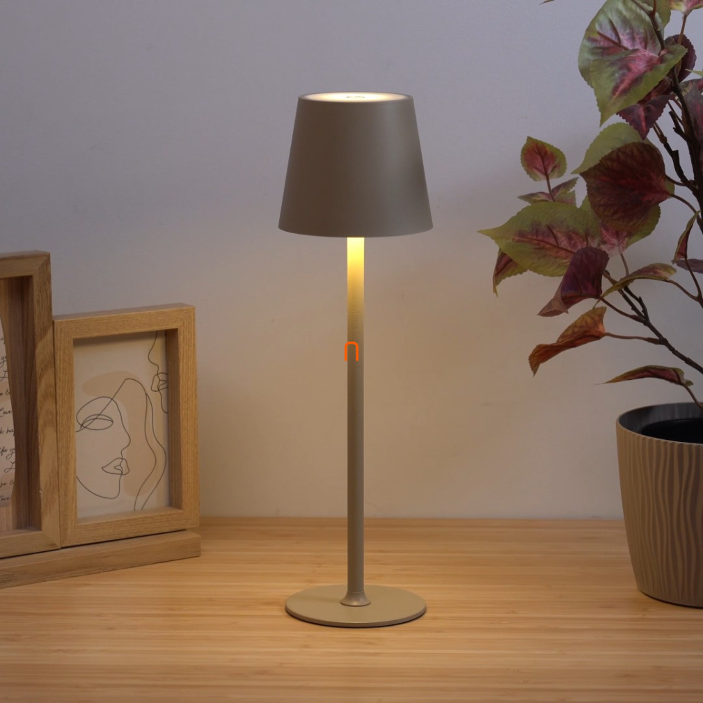 Asztali LED lámpa homok színben, 36 cm - Vannie Globo 58438S, memória, akkumulátoros, dimmelhető, tölthető, hordozható, fröccsenő víz ellen védett, 1.5 méretes kábellel, 3000 K, 130 lm, 3 W, 230 V