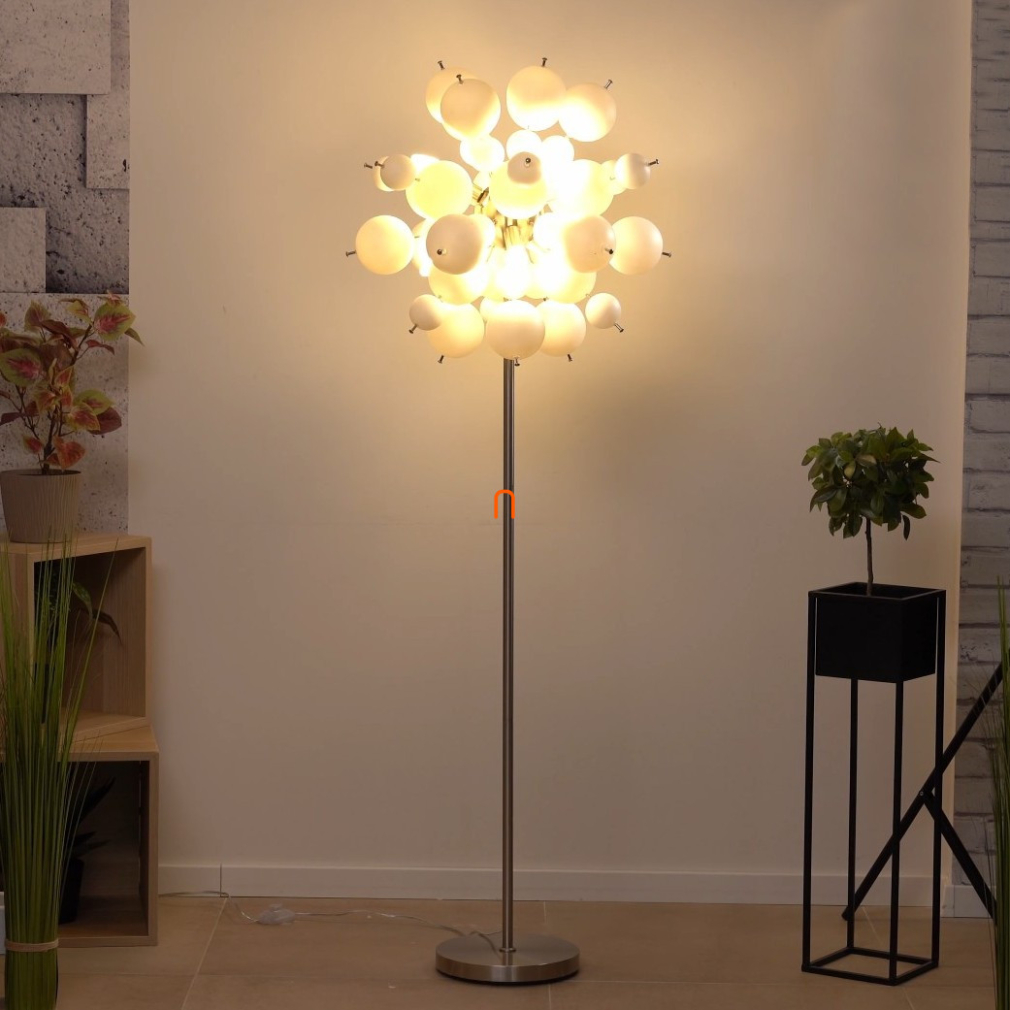 Állólámpa fehér üveggömbökkel, 155 cm - Udo Globo 15633SO, talpkapcsoló, 6xE14 foglalattal, 230 V