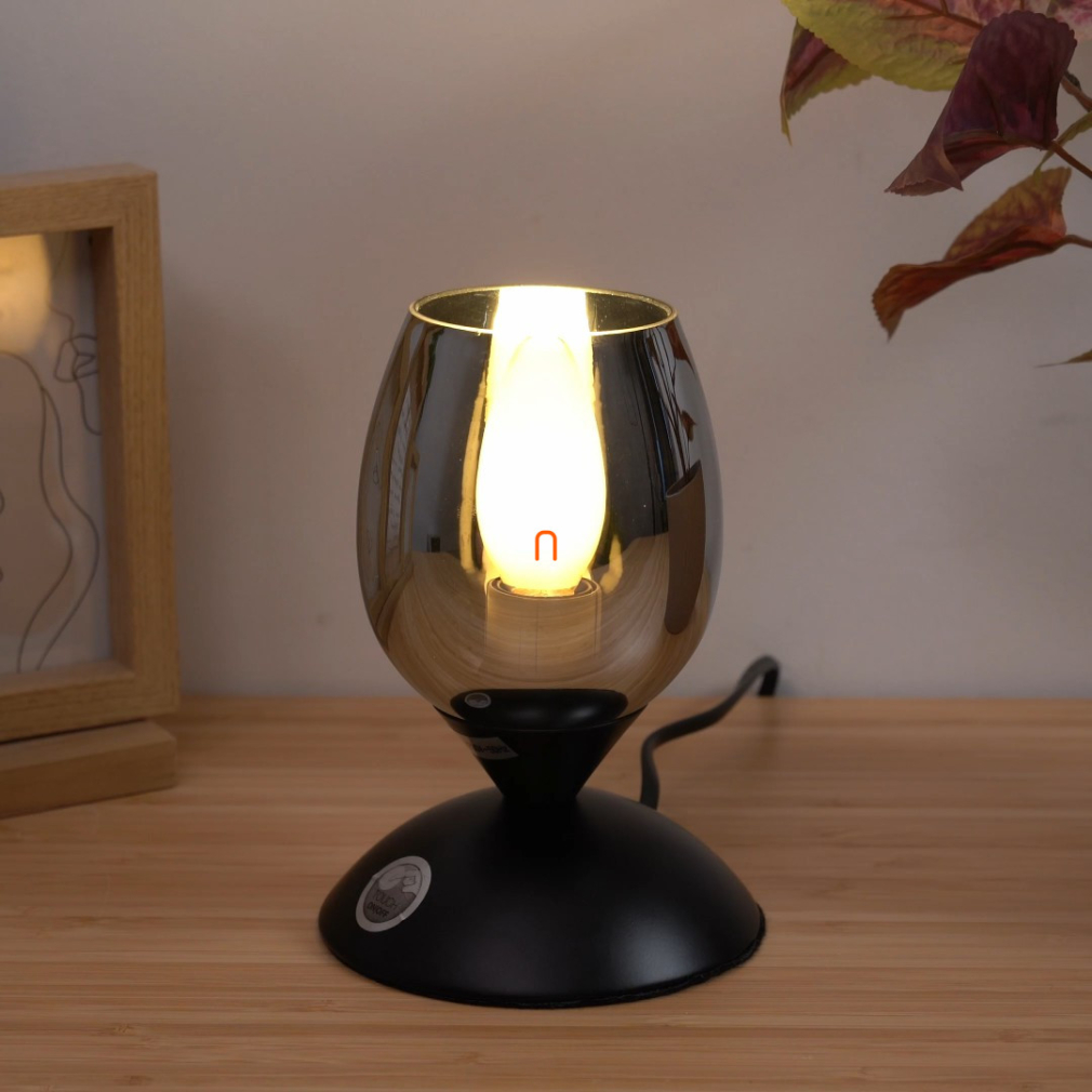 Füstszínű asztali lámpa, 18 cm - Kuwaita Globo 24007S, 1xE14 foglalattal, 230 V