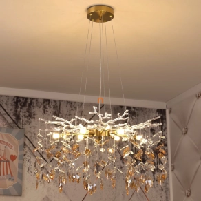   Design csillár kristály levelekkel arany-borostyán színben - Danna Globo 64132-8