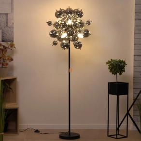   Állólámpa füstszínű üveggömbökkel, 155 cm - Udo Globo 15633SS, talpkapcsoló, üveg, 6xE14 foglalattal, 230 V