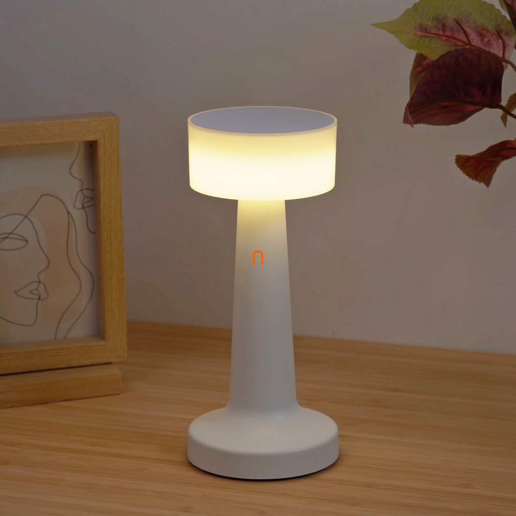Szabályozható asztali LED lámpa fehér színben 21 cm - Angelika Globo 58447W, akkumulátoros, tölthető, hordozható, dimmelhető, érintőkapcsolós, 1.2 méretes kábellel, 2700-6500-4000 K, 55 lm, 6 W, 230 V