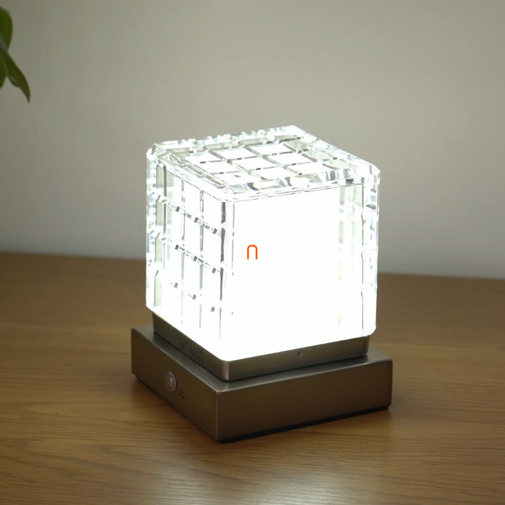 Szabályozható asztali LED lámpa nikkel színben, tölthető 10 cm - Lunki Globo 21009W, akkumulátoros, hordozható, dimmelhető, 0.5 méretes kábellel, 2700-6500-4000 K, 206 lm, 2,5 W, 5 V