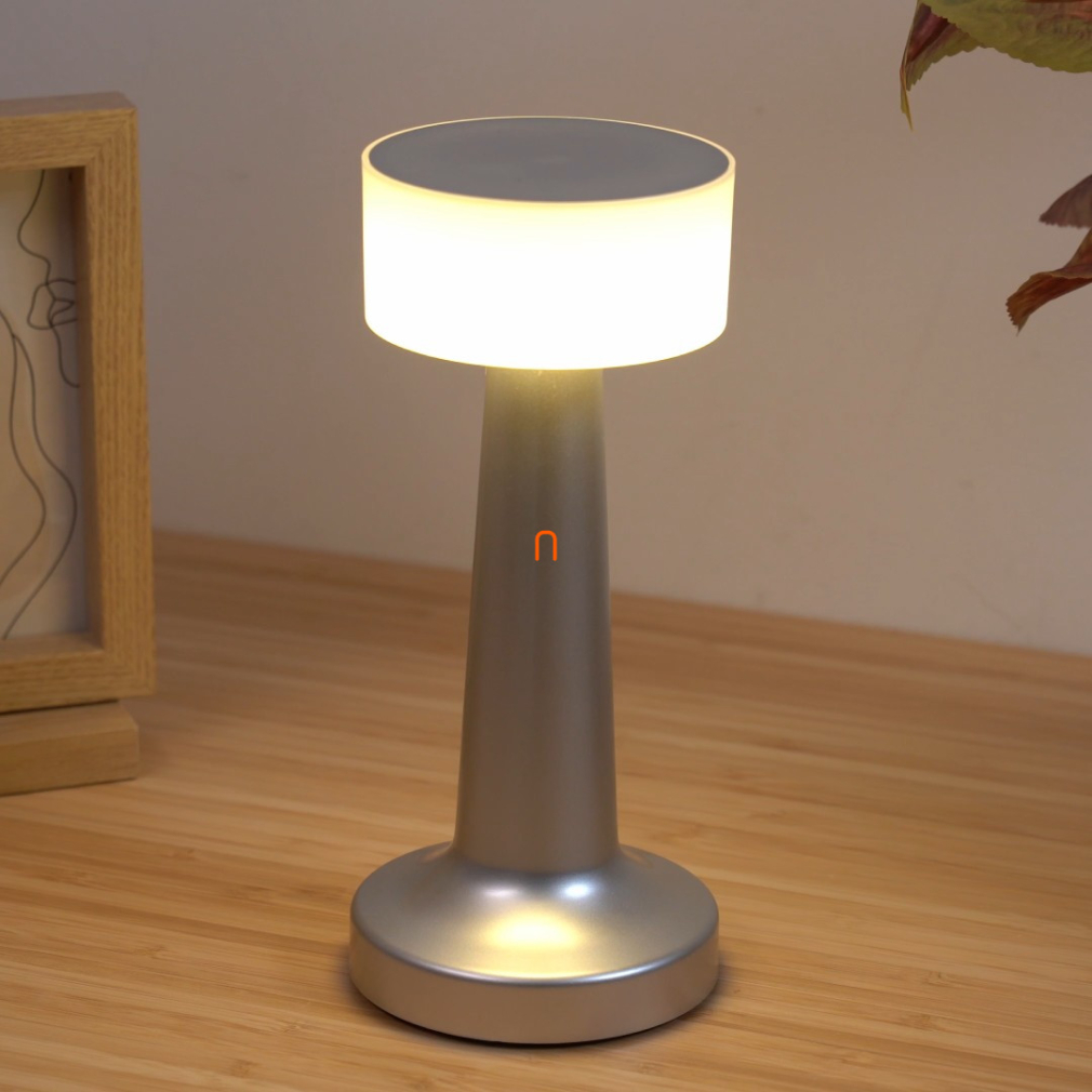 Szabályozható asztali LED lámpa nikkel színben 21 cm - Angelika Globo 58447N, akkumulátoros, tölthető, hordozható, dimmelhető, érintőkapcsolós, 1.5 méretes kábellel, 2700-6500-4000 K, 55 lm, 1 W, 230 V