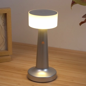   Szabályozható asztali LED lámpa nikkel színben 21 cm - Angelika Globo 58447N, akkumulátoros, tölthető, hordozható, dimmelhető, érintőkapcsolós, 1.5 méretes kábellel, 2700-6500-4000 K, 55 lm, 1 W, 230 V