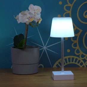   Érintőkapcsolóval szabályozható asztali LED lámpa, 25 cm, tölthető, fehér színben - Xayden Globo 28061W - szabályozható fényerősség, 3000/6500 K, 100 lm, 2 W, 0.8 méteres kábel, akkumulátoros