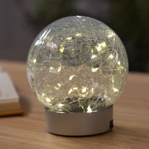   Asztali LED dekor lámpa roppantott üveggömb, 13,5 cm tölthető - Soona Globo 28078 - 0,06 W, 0.8 méteres kábel