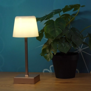   Érintőkapcsolóval szabályozható asztali LED lámpa, 25 cm, tölthető, pezsgőszín - Xayden Globo 28061CH - szabályozható fényerősség, 3000/5700 K, 100 lm, 2 W, 0.8 méteres kábel, akkumulátoros